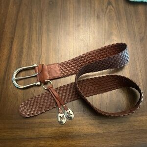 Michael Kors Y2K wide woven genuine Leather Belt Silver Buckle logo tassel XL